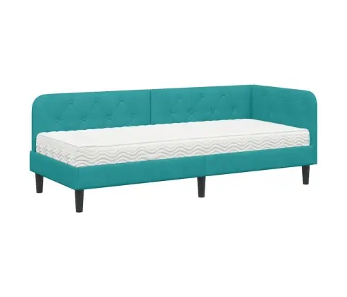 Stūra Gultas Rāmis Ar Matraci Tirkīzzila 80 X 200 Cm Samts Vidaxl