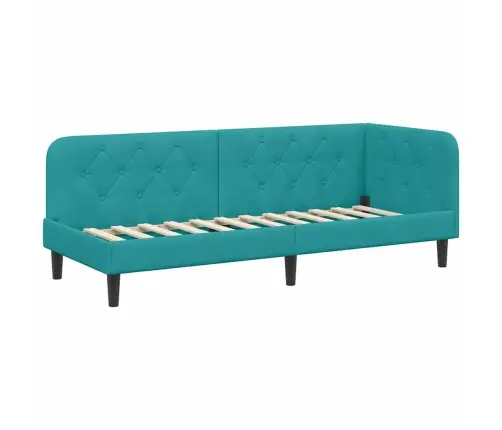 Stūra Gultas Rāmis Ar Matraci Tirkīzzila 80 X 200 Cm Samts Vidaxl