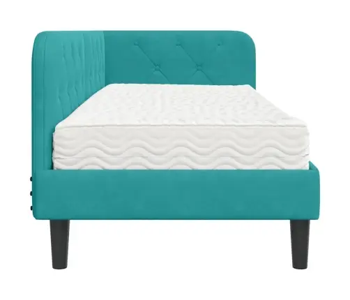 Stūra Gultas Rāmis Ar Matraci Tirkīzzila 80 X 200 Cm Samts Vidaxl