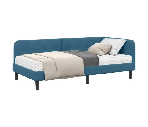 Stūra Gultas Rāmis Ar Matraci Zila 90 X 190 Cm Samts Vidaxl