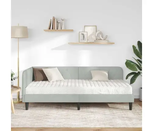 Stūra Gultas Rāmis Ar Matraci Gaiši Pelēks 90 X 190 Cm Samts Vidaxl