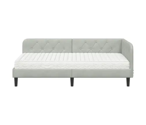 Stūra Gultas Rāmis Ar Matraci Gaiši Pelēks 90 X 190 Cm Samts Vidaxl