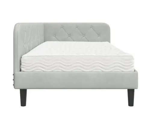 Stūra Gultas Rāmis Ar Matraci Gaiši Pelēks 90 X 190 Cm Samts Vidaxl