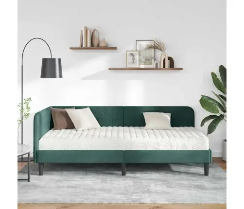 Stūra Gultas Rāmis Ar Matraci Tumši Zaļš 90 X 190 Cm Samts Vidaxl