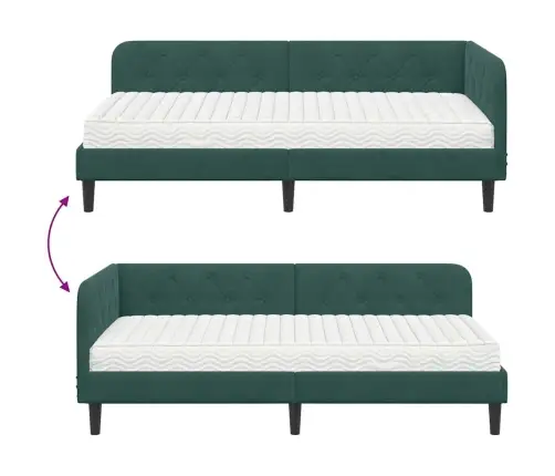 Stūra Gultas Rāmis Ar Matraci Tumši Zaļš 90 X 190 Cm Samts Vidaxl