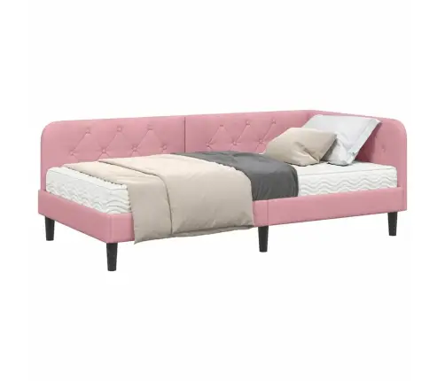 Stūra Gultas Rāmis Ar Matraci Rozā 90 X 190 Cm Samts Vidaxl