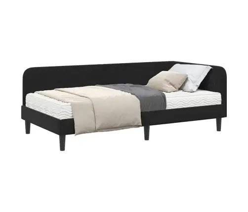 Stūra Gultas Rāmis Ar Matraci Melna 90 X 190 Cm Samts Vidaxl