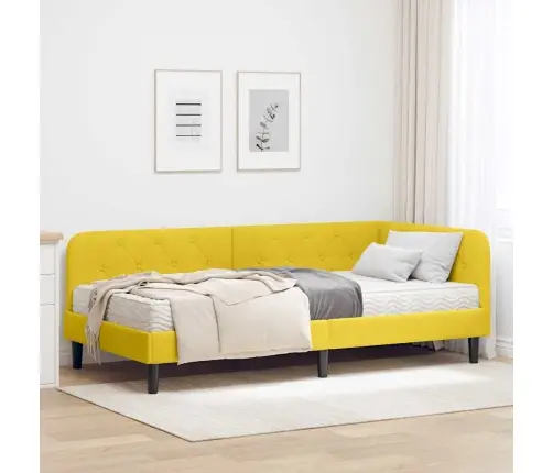 Stūra Gultas Rāmis Ar Matraci Dzeltena 90 X 190 Cm Samts Vidaxl