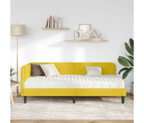 Stūra Gultas Rāmis Ar Matraci Dzeltena 90 X 190 Cm Samts Vidaxl