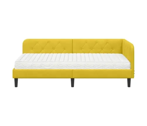 Stūra Gultas Rāmis Ar Matraci Dzeltena 90 X 190 Cm Samts Vidaxl