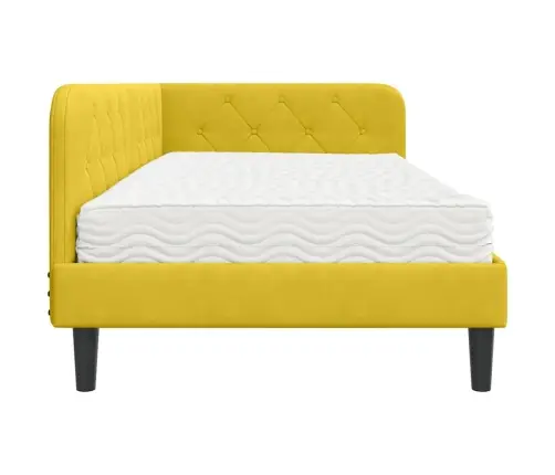 Stūra Gultas Rāmis Ar Matraci Dzeltena 90 X 190 Cm Samts Vidaxl
