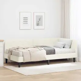 Stūra Gultas Rāmis Ar Matraci Krēmkrāsa 90 X 190 Cm Samts Vidaxl