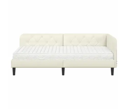 Stūra Gultas Rāmis Ar Matraci Krēmkrāsa 90 X 190 Cm Samts Vidaxl