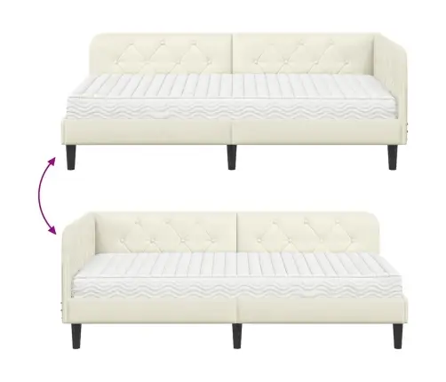 Stūra Gultas Rāmis Ar Matraci Krēmkrāsa 90 X 190 Cm Samts Vidaxl