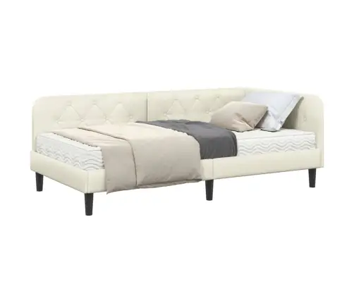 Stūra Gultas Rāmis Ar Matraci Krēmkrāsa 90 X 190 Cm Samts Vidaxl