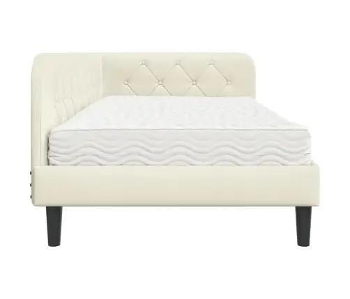 Stūra Gultas Rāmis Ar Matraci Krēmkrāsa 90 X 190 Cm Samts Vidaxl