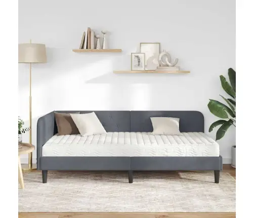 Stūra Gultas Rāmis Ar Matraci Tumši Pelēks 90 X 200 Cm Samts Vidaxl