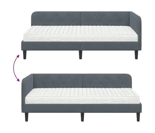 Stūra Gultas Rāmis Ar Matraci Tumši Pelēks 90 X 200 Cm Samts Vidaxl