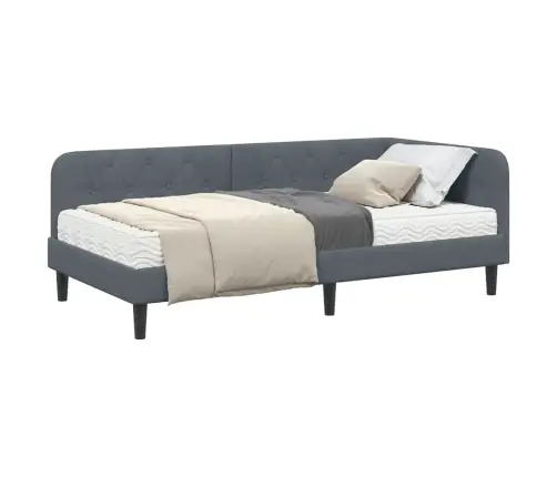 Stūra Gultas Rāmis Ar Matraci Tumši Pelēks 90 X 200 Cm Samts Vidaxl