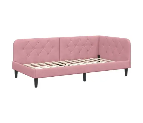 Stūra Gultas Rāmis Ar Matraci Rozā 90 X 200 Cm Samts Vidaxl