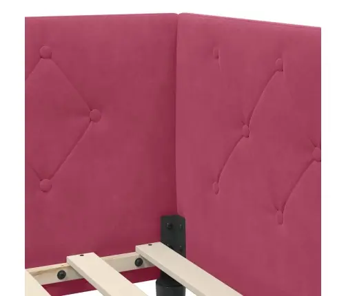 Stūra Gultas Rāmis Ar Matraci Vīna Sarkans 90 X 200 Cm Samts Vidaxl