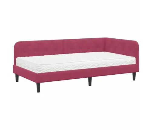 Stūra Gultas Rāmis Ar Matraci Vīna Sarkans 90 X 200 Cm Samts Vidaxl