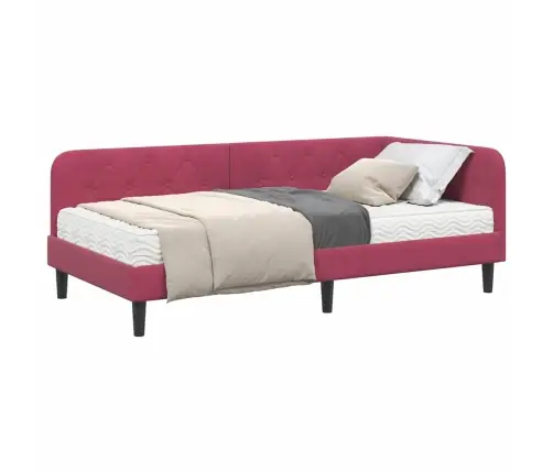 Stūra Gultas Rāmis Ar Matraci Vīna Sarkans 90 X 200 Cm Samts Vidaxl