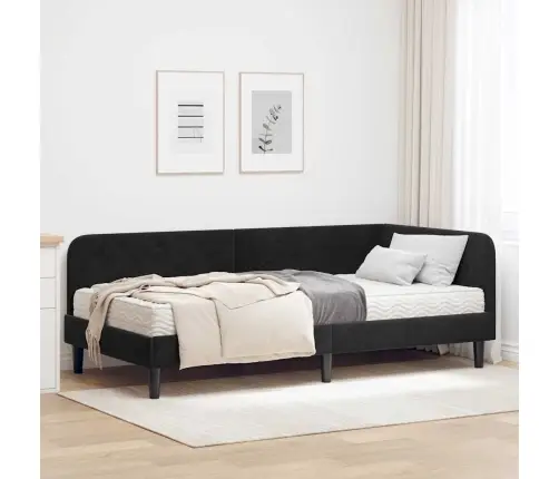 Stūra Gultas Rāmis Ar Matraci Melna 90 X 200 Cm Samts Vidaxl