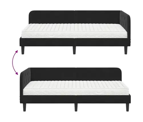 Stūra Gultas Rāmis Ar Matraci Melna 90 X 200 Cm Samts Vidaxl