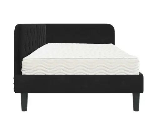 Stūra Gultas Rāmis Ar Matraci Melna 90 X 200 Cm Samts Vidaxl
