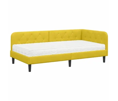 Stūra Gultas Rāmis Ar Matraci Dzeltena 90 X 200 Cm Samts Vidaxl