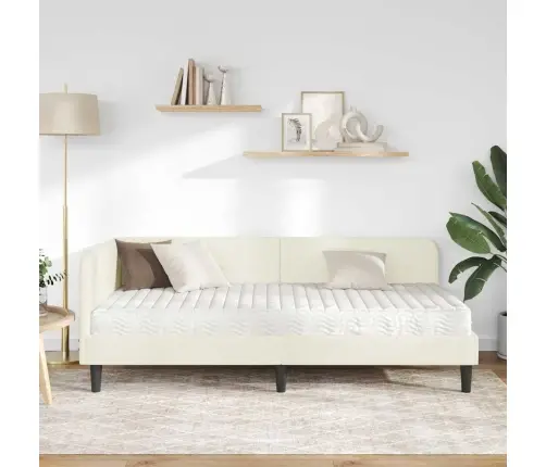 Stūra Gultas Rāmis Ar Matraci Krēmkrāsa 90 X 200 Cm Samts Vidaxl