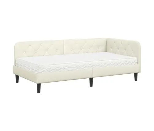 Stūra Gultas Rāmis Ar Matraci Krēmkrāsa 90 X 200 Cm Samts Vidaxl