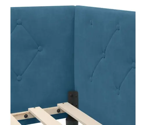 Stūra Gultas Rāmis Ar Matraci Zila 100 X 200 Cm Samts Vidaxl