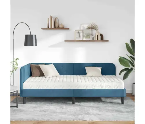 Stūra Gultas Rāmis Ar Matraci Zila 100 X 200 Cm Samts Vidaxl