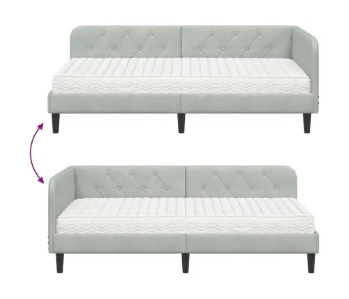 Stūra Gultas Rāmis Ar Matraci Gaiši Pelēks 100 X 200 Cm Samts Vidaxl