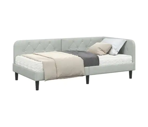 Stūra Gultas Rāmis Ar Matraci Gaiši Pelēks 100 X 200 Cm Samts Vidaxl