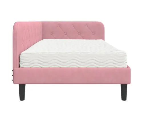 Stūra Gultas Rāmis Ar Matraci Rozā 100 X 200 Cm Samts Vidaxl