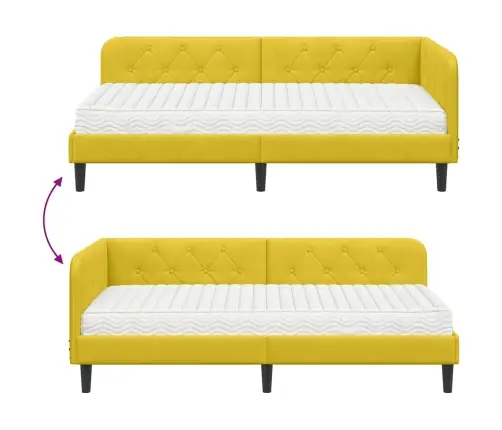 Stūra Gultas Rāmis Ar Matraci Dzeltena 100 X 200 Cm Samts Vidaxl