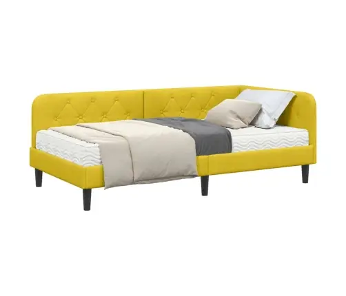 Stūra Gultas Rāmis Ar Matraci Dzeltena 100 X 200 Cm Samts Vidaxl