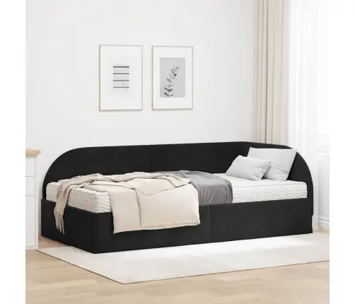 Kampinė Lovos Konstrukcija Su Čiužiniu 2 Pcs Juoda Aksomas