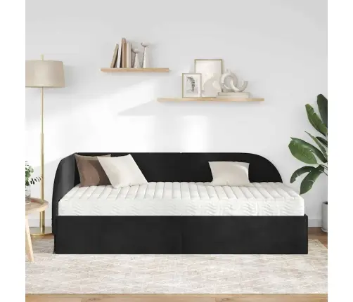 Kampinė Lovos Konstrukcija Su Čiužiniu 2 Pcs Juoda Aksomas