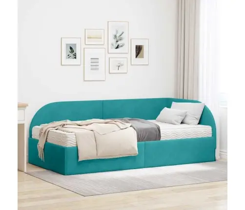 Stūra Gultas Rāmis Ar Matrači 2 Pcs Tirkīzzila Samts Vidaxl