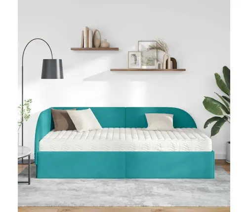 Stūra Gultas Rāmis Ar Matrači 2 Pcs Tirkīzzila Samts Vidaxl