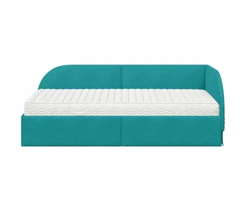 Stūra Gultas Rāmis Ar Matrači 2 Pcs Tirkīzzila Samts Vidaxl