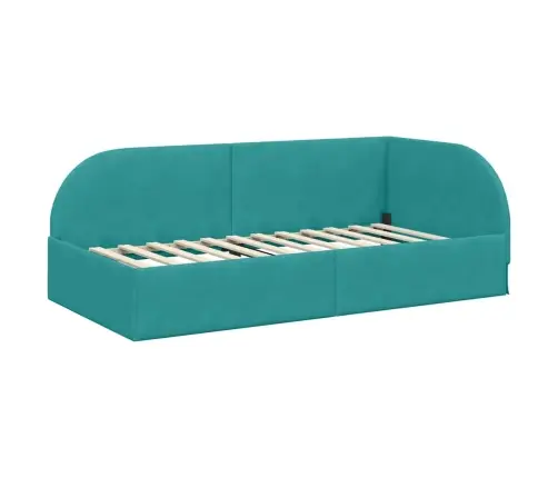 Stūra Gultas Rāmis Ar Matrači 2 Pcs Tirkīzzila Samts Vidaxl