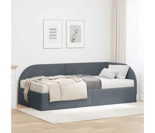 Stūra Gultas Rāmis Ar Matrači 2 Pcs Pelēka Samts Vidaxl