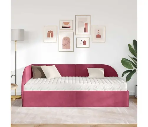 Stūra Gultas Rāmis Ar Matrači 2 Pcs Sarkana Samts Vidaxl