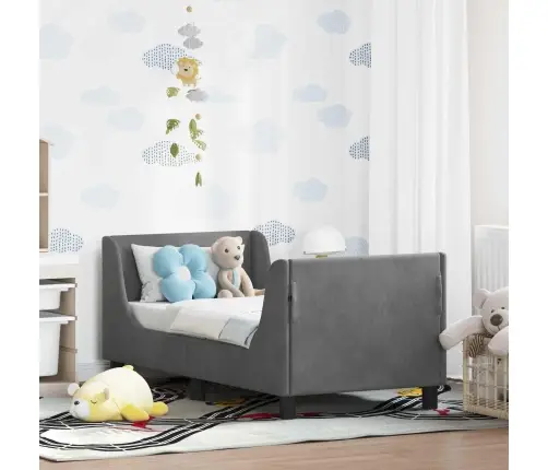 Bērnu Gultas Rāmis Ar Galvgali Tumši Pelēks 70 X 140 Cm Samts Vidaxl