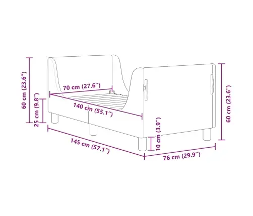 Bērnu Gultas Rāmis Ar Galvgali Tumši Pelēks 70 X 140 Cm Samts Vidaxl
